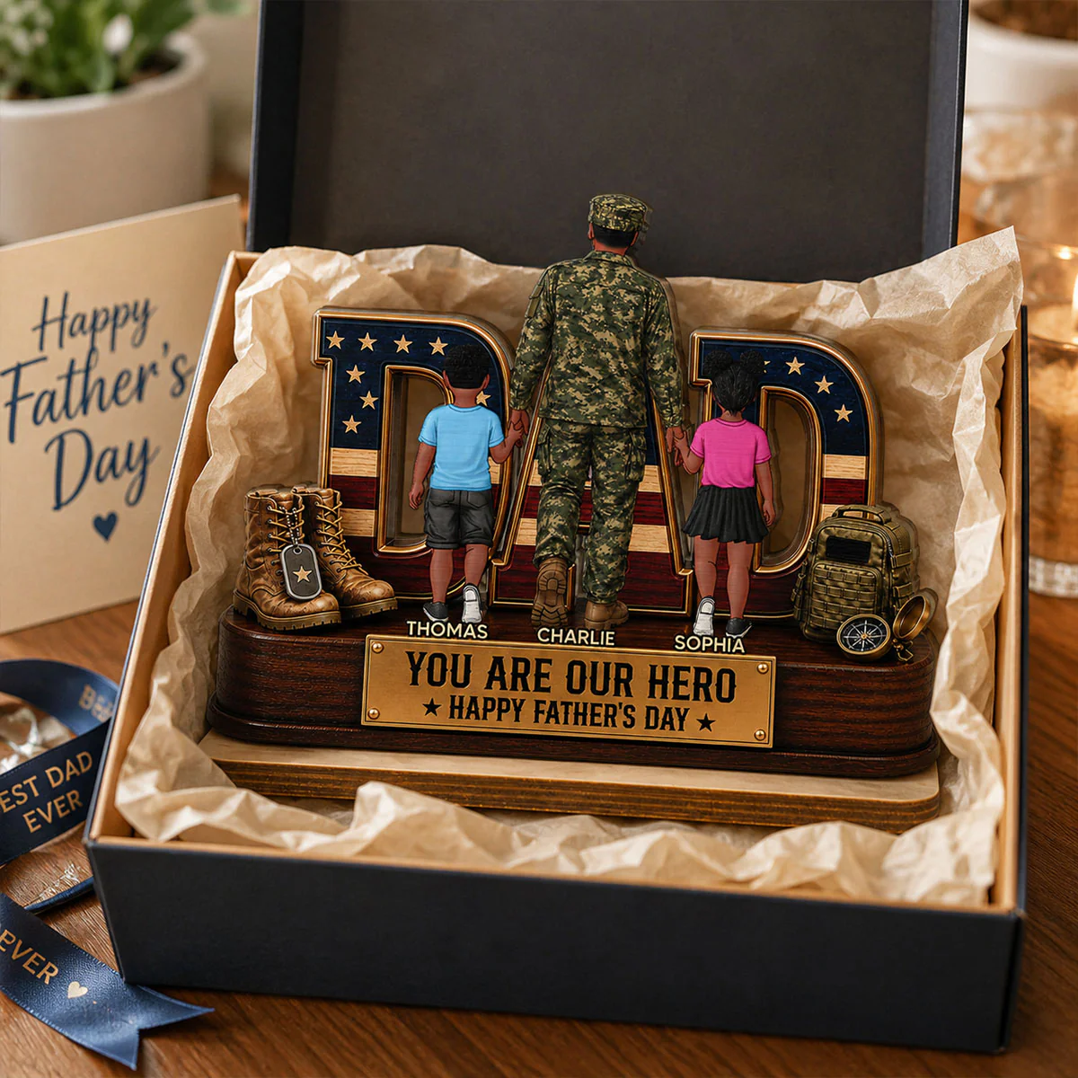 Nation Flag Military Dad You Are Our Hero - Personalized 2-Layered Wooden Plaque - Gift For Dad, Husband - Image 11