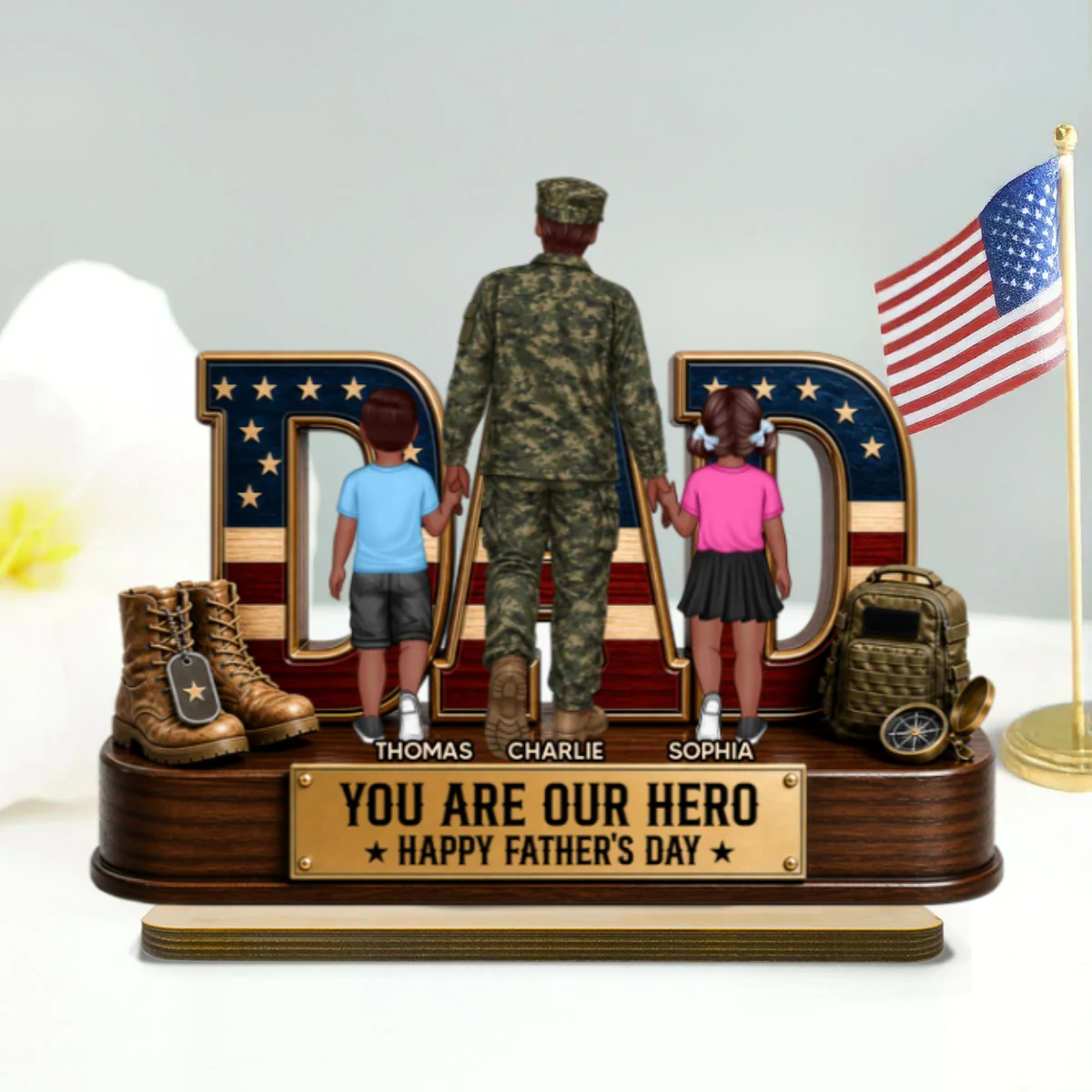 Nation Flag Military Dad You Are Our Hero - Personalized 2-Layered Wooden Plaque - Gift For Dad, Husband - Image 12