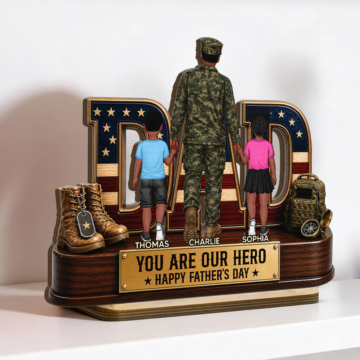 Nation Flag Military Dad You Are Our Hero - Personalized 2-Layered Wooden Plaque - Gift For Dad, Husband - Image 2