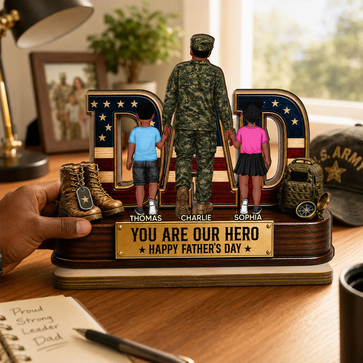 Nation Flag Military Dad You Are Our Hero - Personalized 2-Layered Wooden Plaque - Gift For Dad, Husband - Image 3