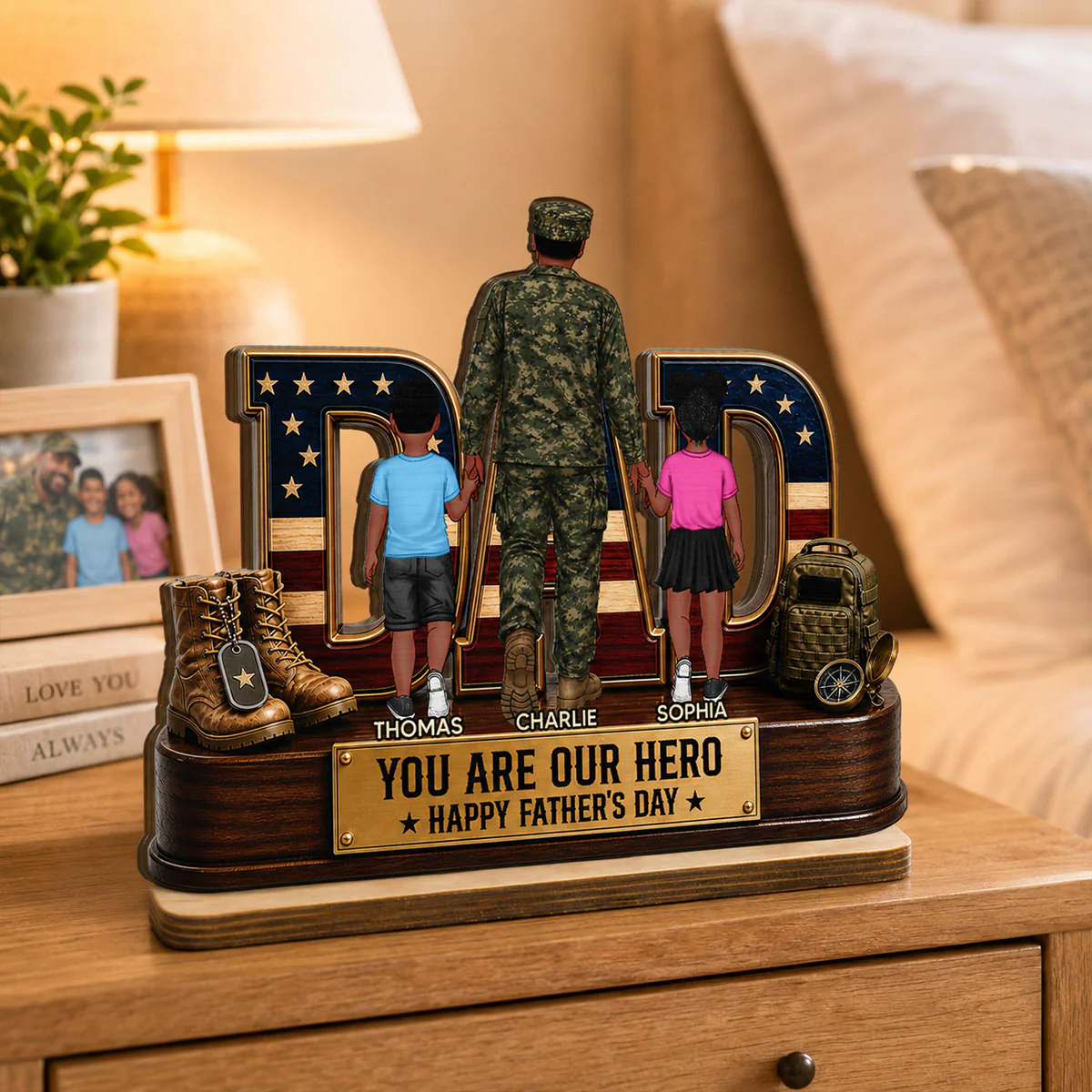 Nation Flag Military Dad You Are Our Hero - Personalized 2-Layered Wooden Plaque - Gift For Dad, Husband - Image 4