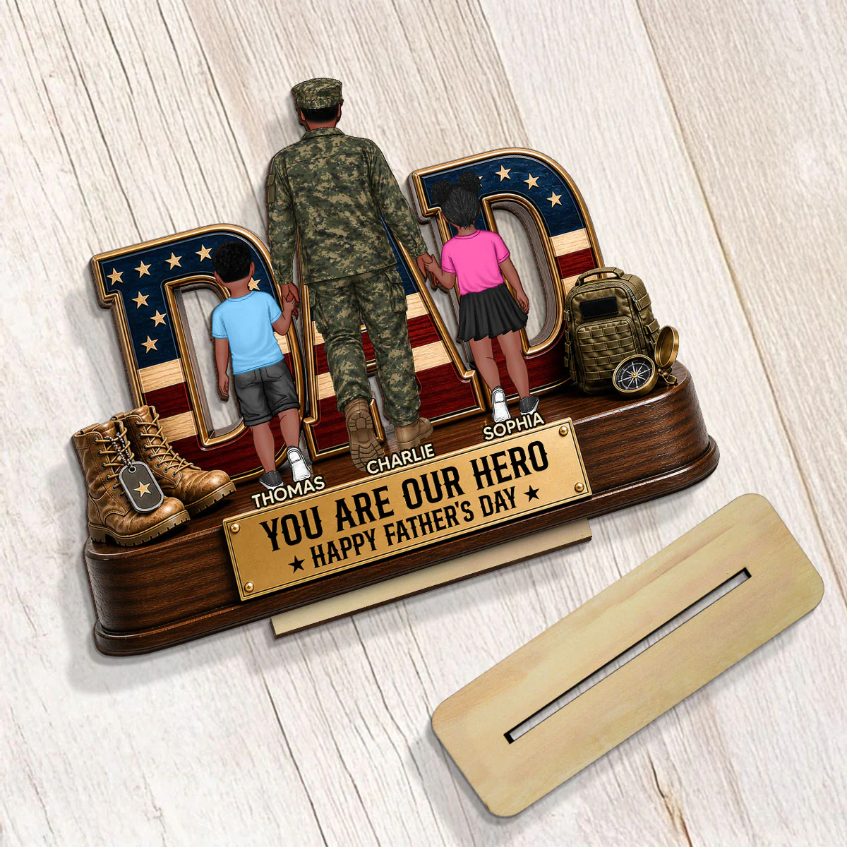 Nation Flag Military Dad You Are Our Hero - Personalized 2-Layered Wooden Plaque - Gift For Dad, Husband - Image 5