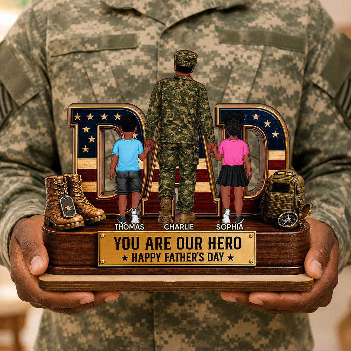 Nation Flag Military Dad You Are Our Hero - Personalized 2-Layered Wooden Plaque - Gift For Dad, Husband - Image 9