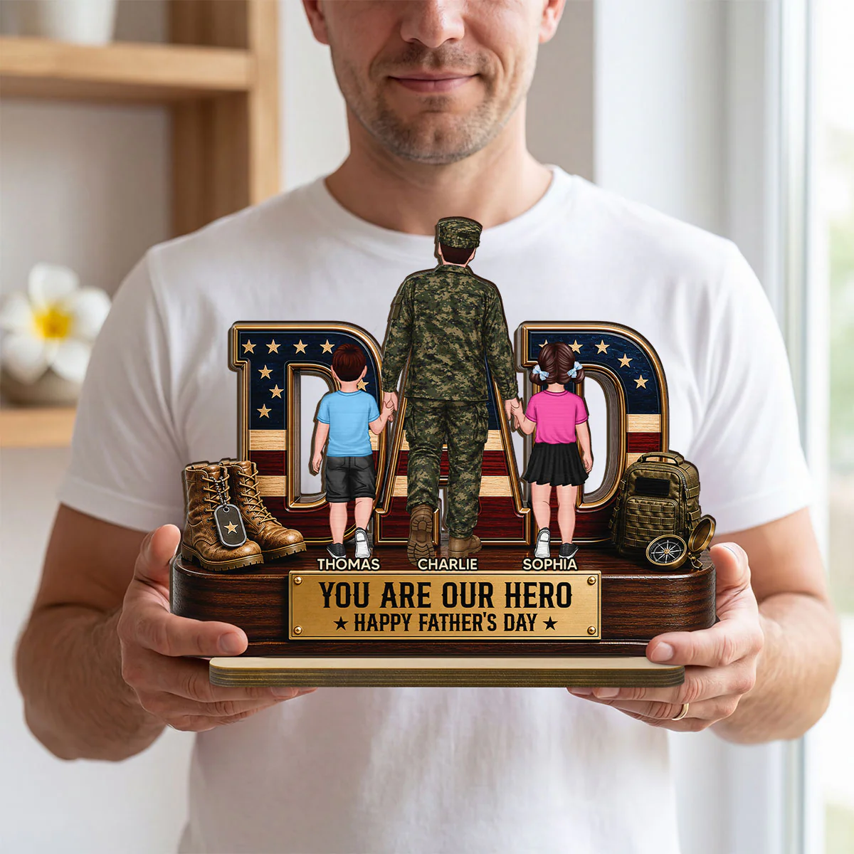 Nation Flag Military Dad You Are Our Hero - Personalized 2-Layered Wooden Plaque -  Gift For Dad, Husband - Image 4