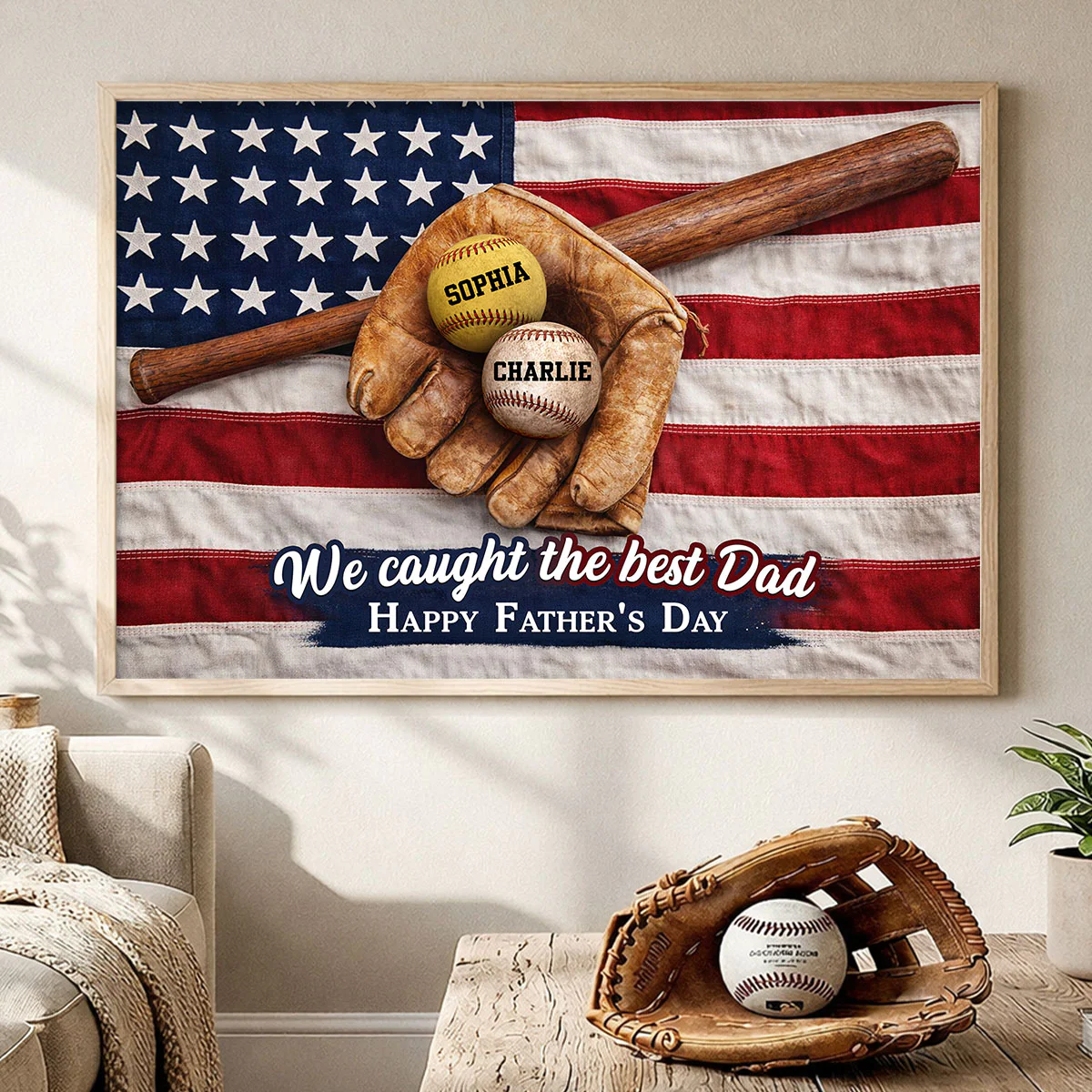 Nation Flag Baseball We Caught The Best Dad - Personalized Poster - Father's Day Gift for Dad, Husband - Image 3