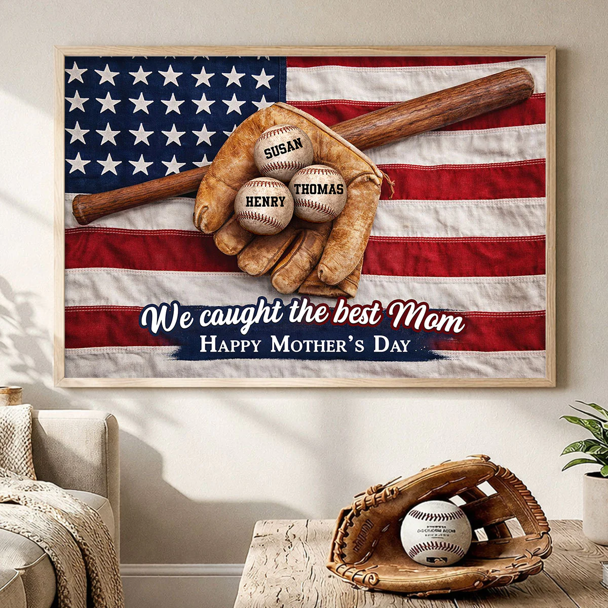 Nation Flag Baseball We Caught The Best Mom - Personalized Poster - Mother's Day Gift for Mom, Wife - Image 3