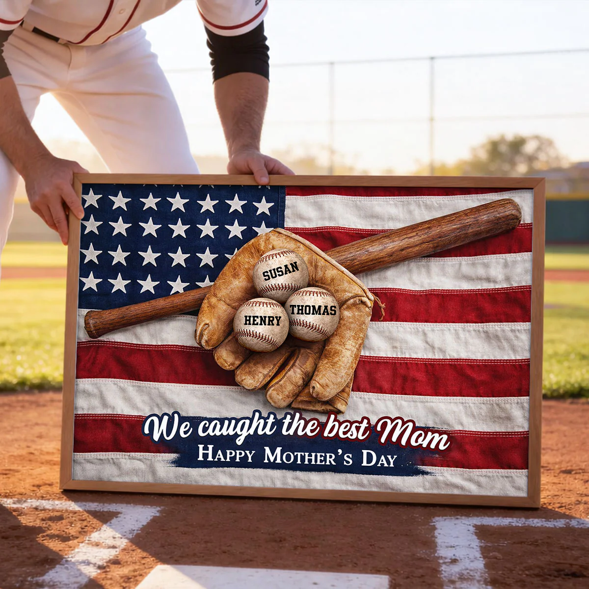 Nation Flag Baseball We Caught The Best Mom - Personalized Poster - Mother's Day Gift for Mom, Wife - Image 4