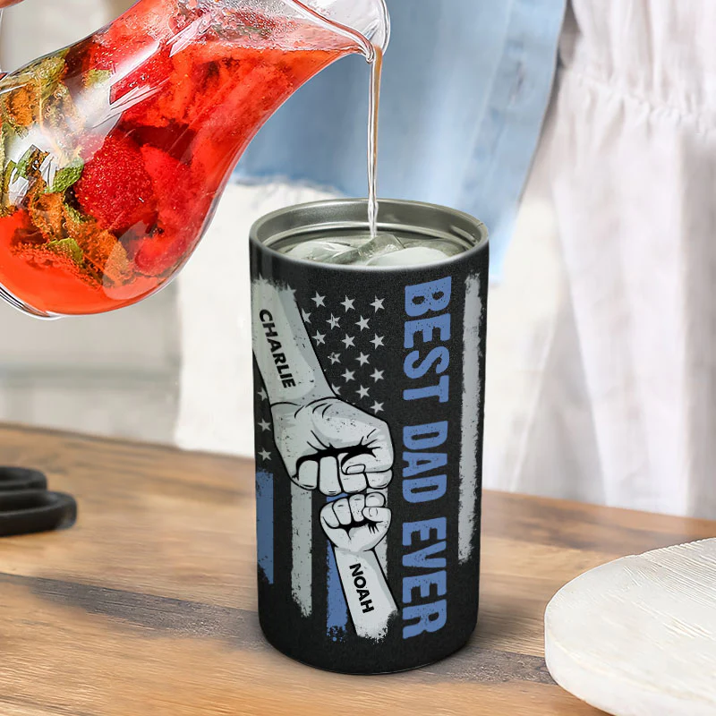 Nation Flag Best Dad Ever Fist Bump Personalized 4 In 1 Can Cooler, Coolest Father's Day Gift For Dad, For Grandpa, For Husband - Image 3