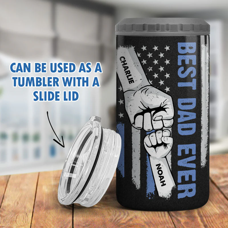 Nation Flag Best Dad Ever Fist Bump Personalized 4 In 1 Can Cooler, Coolest Father's Day Gift For Dad, For Grandpa, For Husband - Image 7