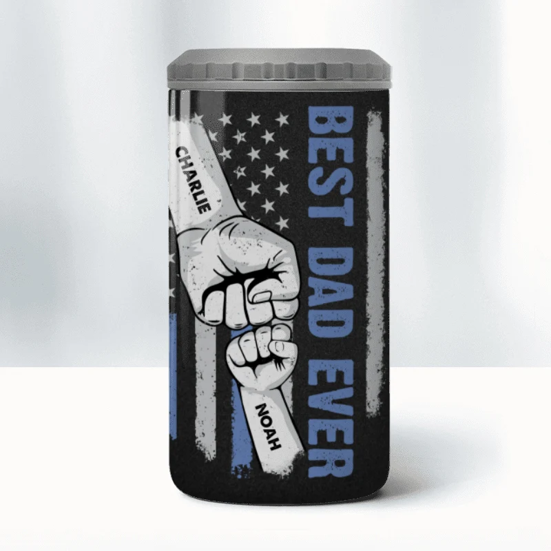 Nation Flag Best Dad Ever Fist Bump Personalized 4 In 1 Can Cooler, Coolest Father's Day Gift For Dad, For Grandpa, For Husband - Image 8
