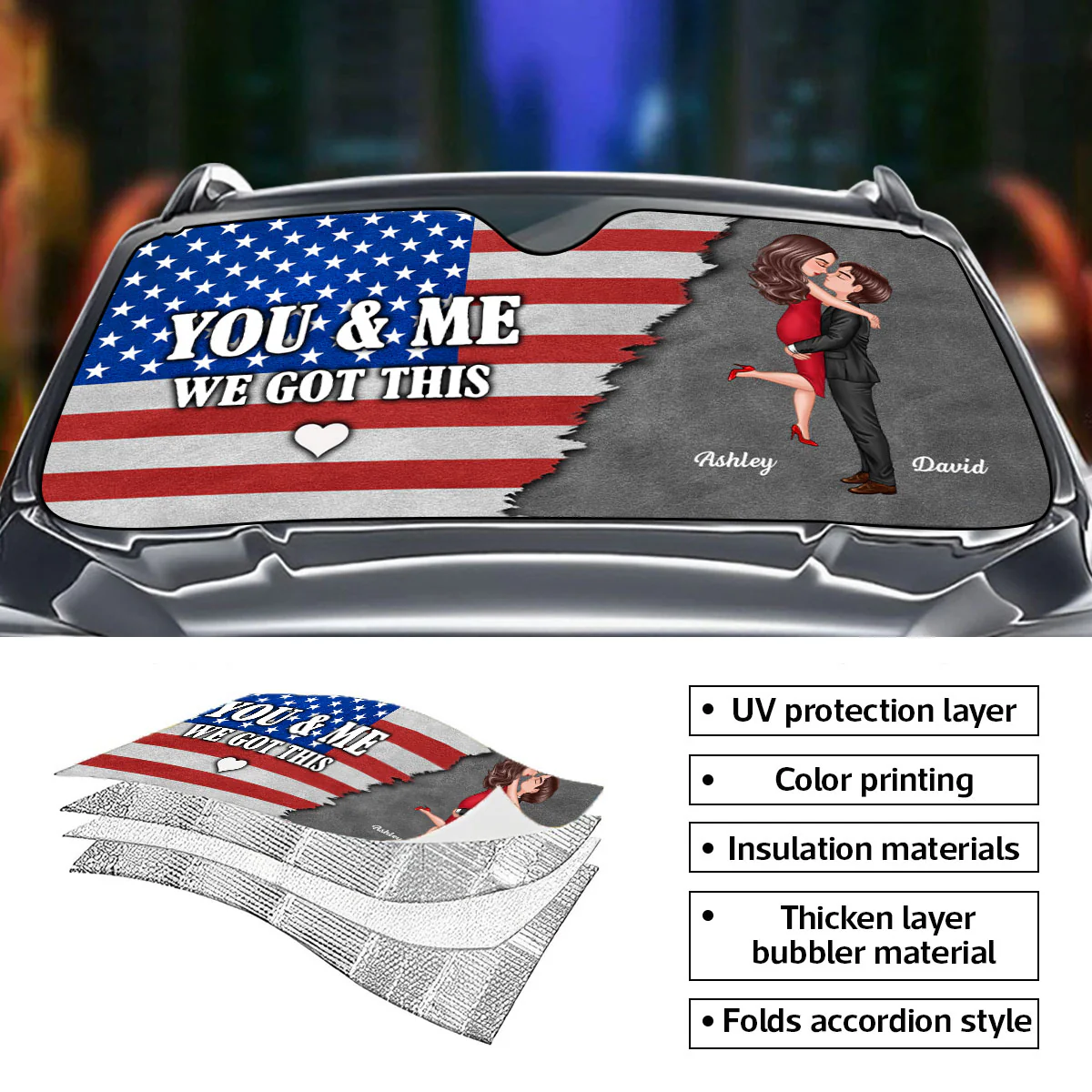Nation Flag Couple We Got This Personalized Car Sunshade, Anniversary Gift For Him, Gift For Her - Image 5