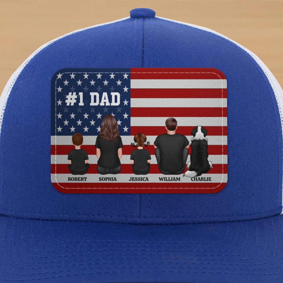 Nation Flag Dad And Kids Sitting Personalized Leather Patch Hat, Gift For Dad - Image 20