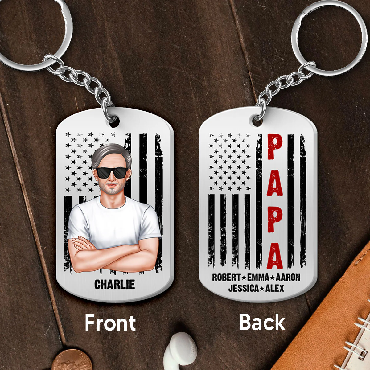 Nation Flag Dad Grandpa Personalized Metal Keychain - Image 2