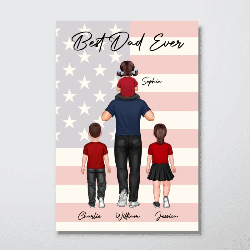 Nation Flag Dad Piggy Back Personalized Vertical Poster - Image 6
