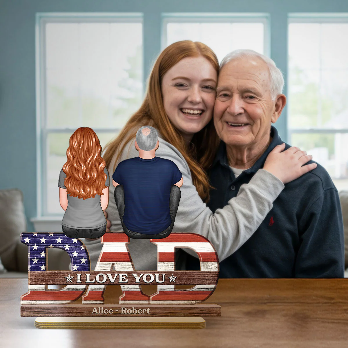 Nation Flag Dad We Love You Personalized 2-Layer Standing Wooden Plaque, Gift For Dad - Image 3