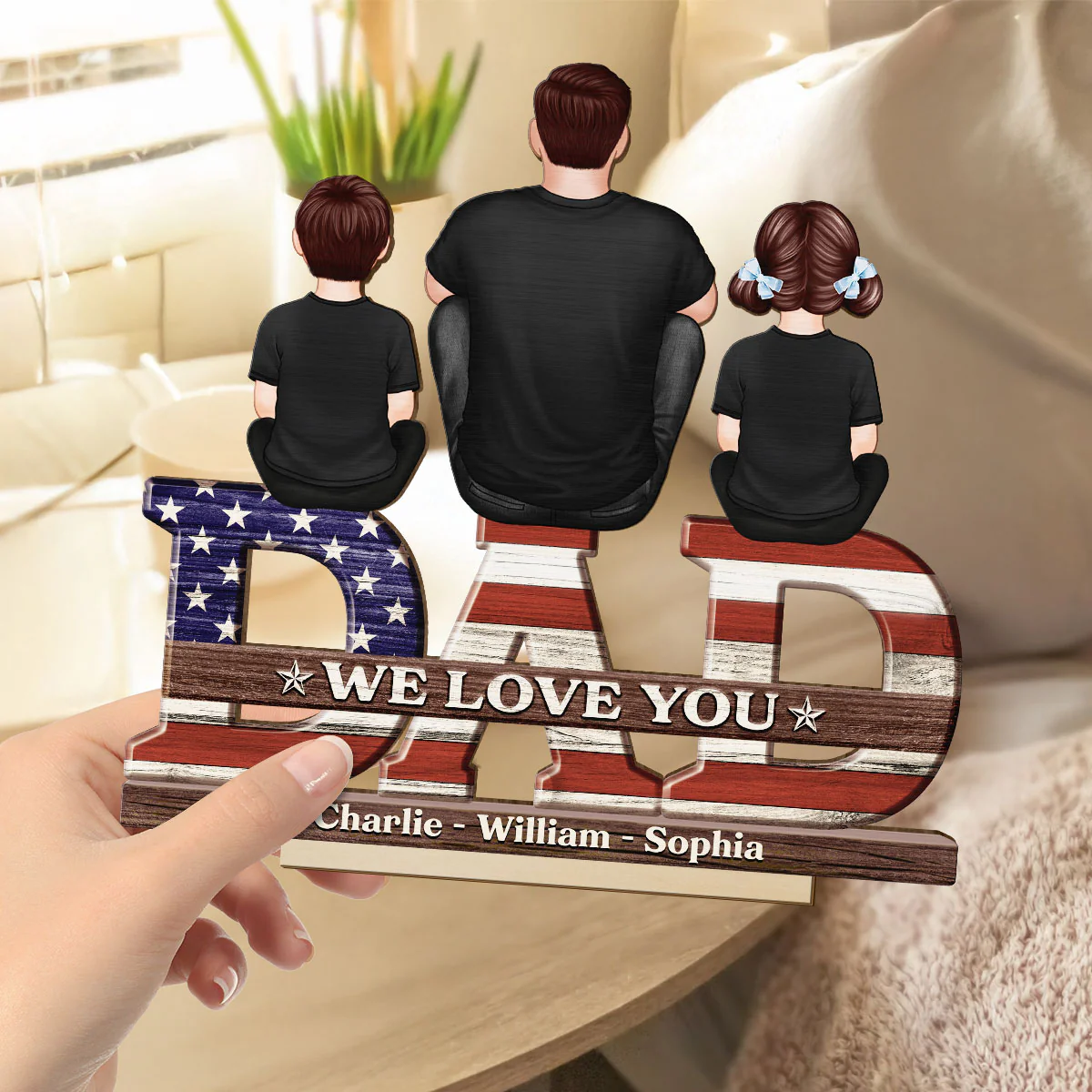 Nation Flag Dad We Love You Personalized 2-Layer Standing Wooden Plaque, Gift For Dad - Image 5