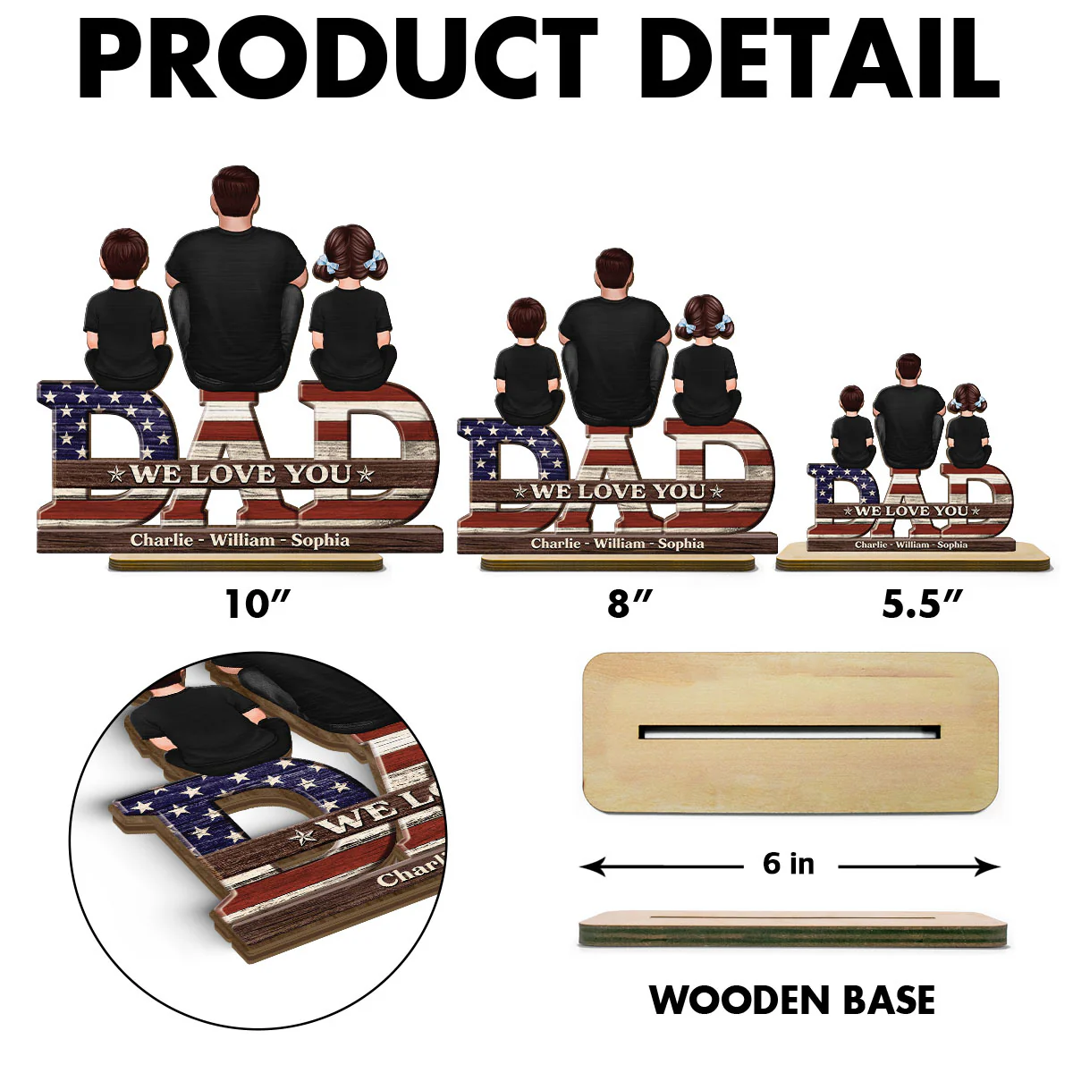 Nation Flag Dad We Love You Personalized 2-Layer Standing Wooden Plaque, Gift For Dad - Image 7