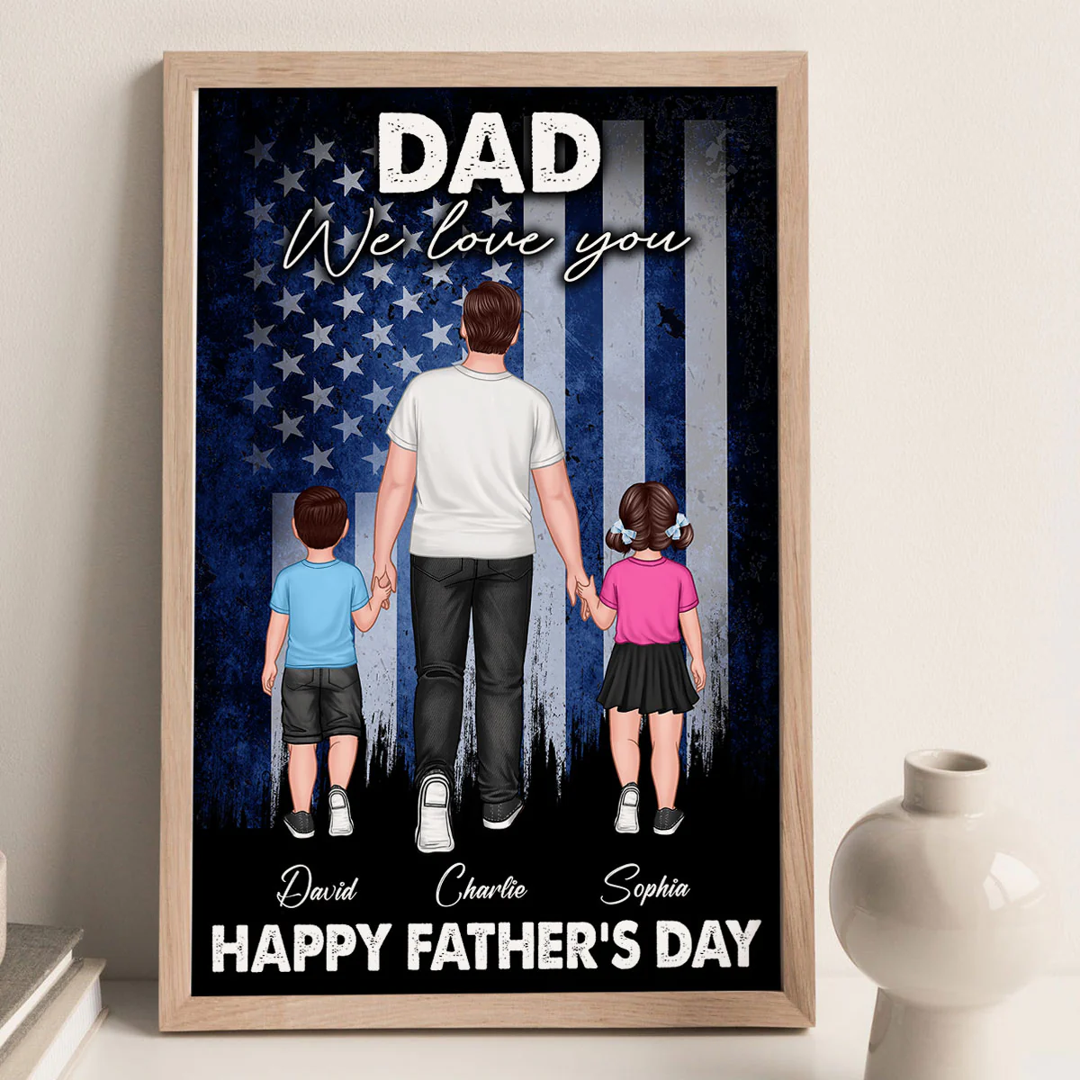 Nation Flag Dad We Love You Walking Dad And Kids Personalized Poster - Image 4