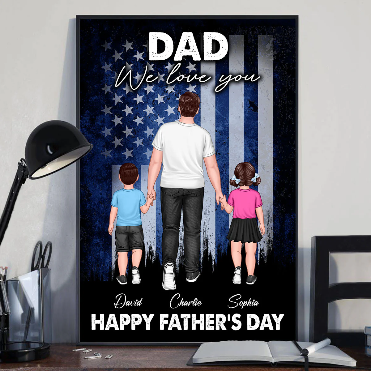 Nation Flag Dad We Love You Walking Dad And Kids Personalized Poster - Image 5