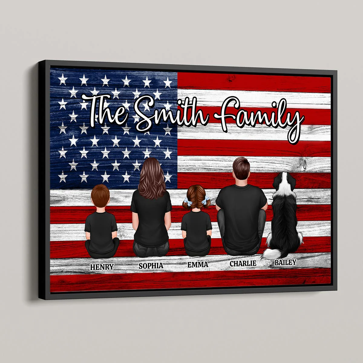 Nation Flag Family Dad Mom Kids Dogs Cats Personalized Poster, Gift For Proud American Dad, Husband, Grandpa - Image 4