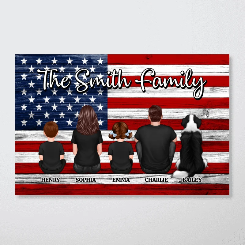 Nation Flag Family Dad Mom Kids Dogs Cats Personalized Poster, Gift For Proud American Dad, Husband, Grandpa - Image 6