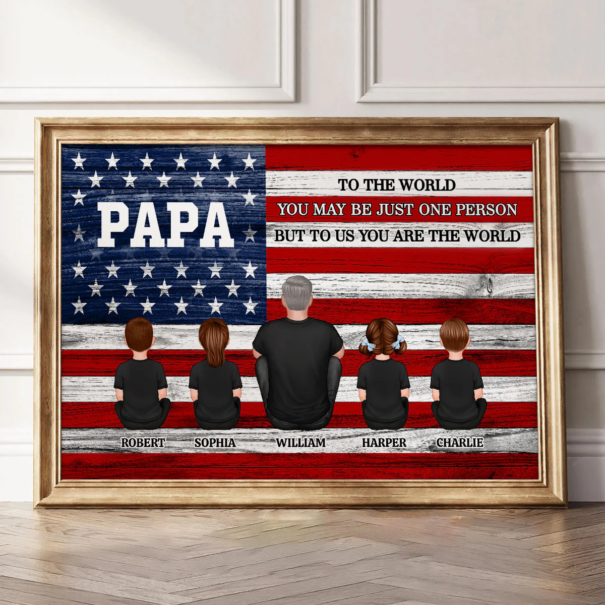 Nation Flag Grandpa And Kids Sitting Personalized Poster| Heartfelt Father's Day Gift For Grandpa