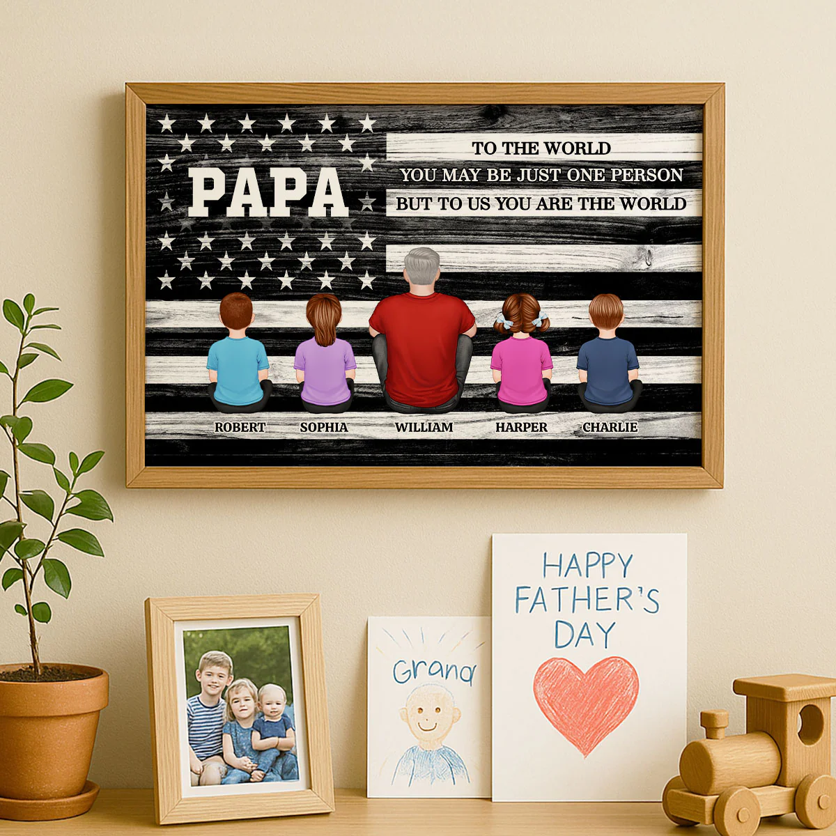 Nation Flag Grandpa And Kids Sitting Personalized Poster| Heartfelt Father's Day Gift For Grandpa - Image 5