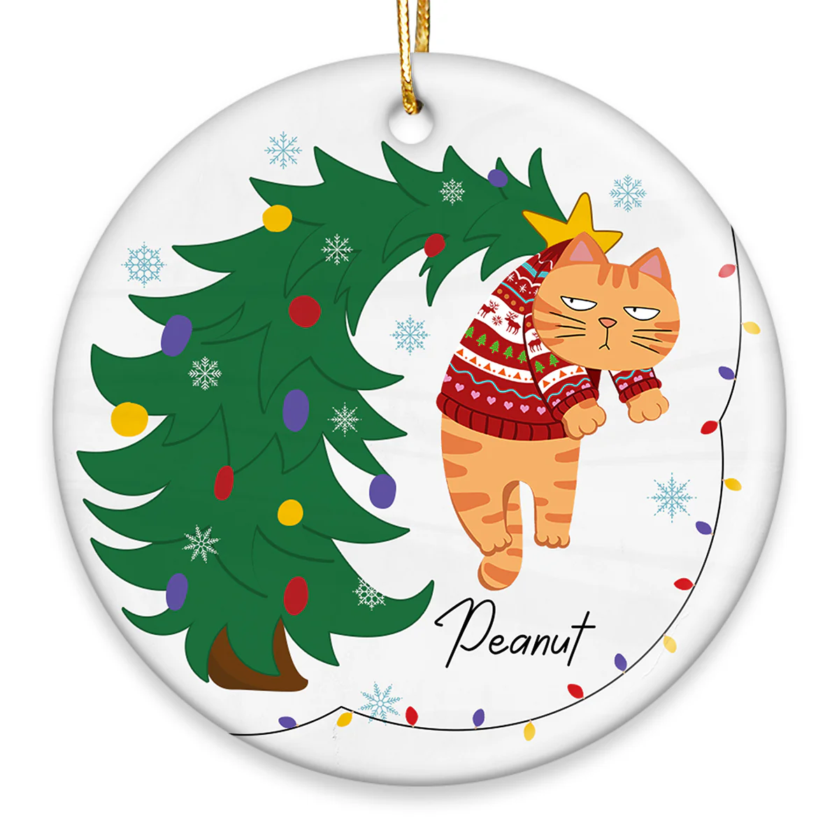 Naughty Cat Hanging On Christmas Tree Personalized Ceramic Ornament, Gift For Cat Lover - Image 2