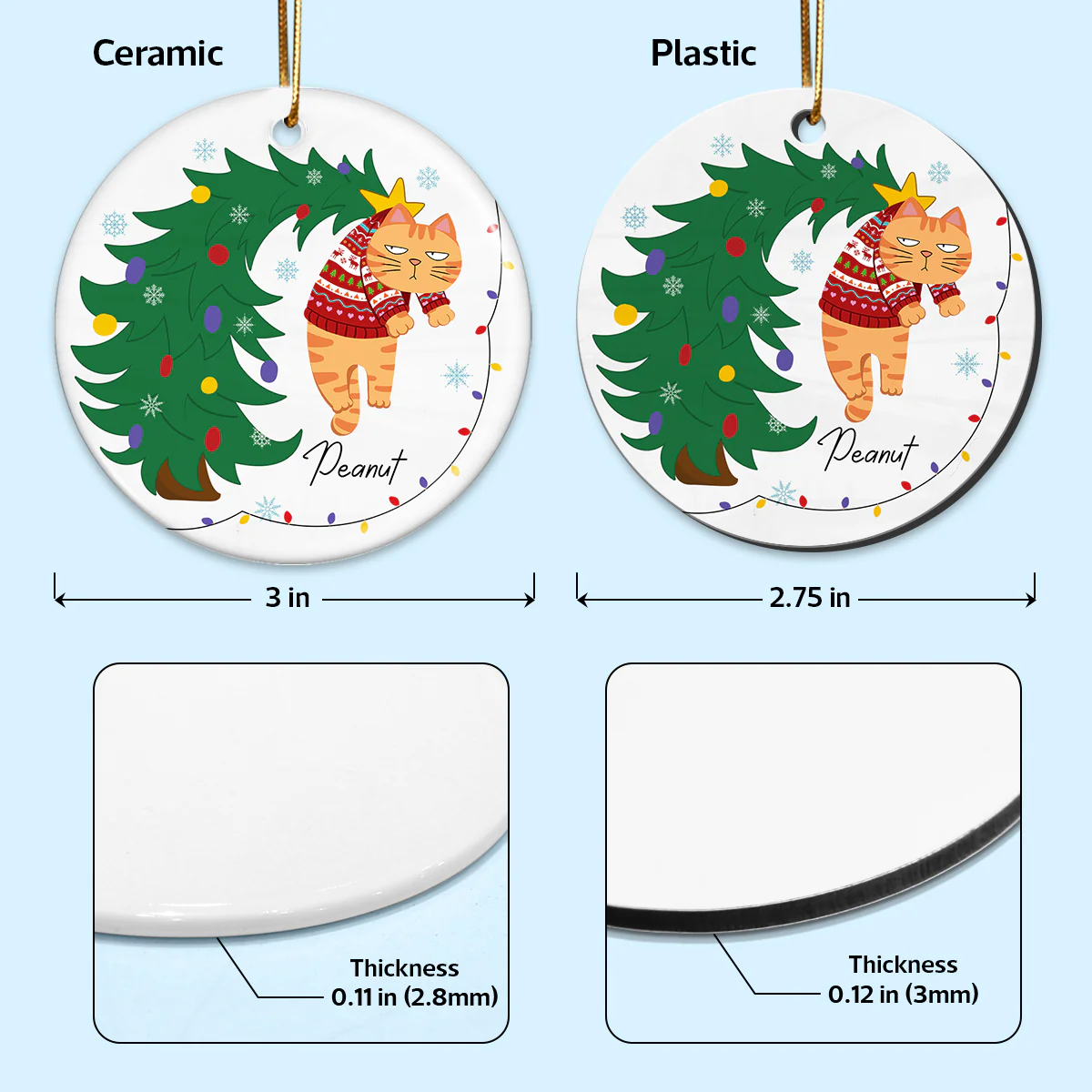 Naughty Cat Hanging On Christmas Tree Personalized Ceramic Ornament, Gift For Cat Lover - Image 5