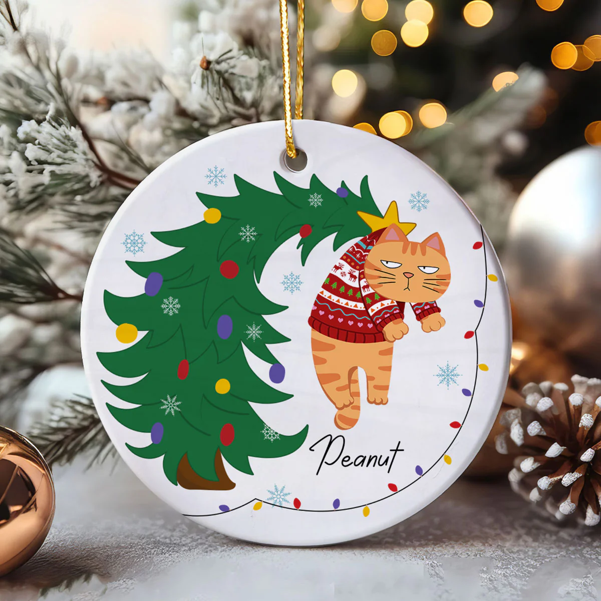 Naughty Cat Hanging On Christmas Tree Personalized Ceramic Ornament, Gift For Cat Lover - Image 7