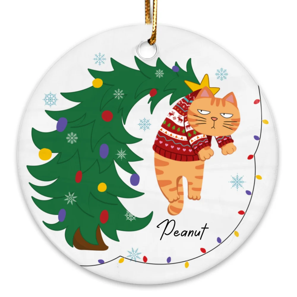 Naughty Cat Hanging On Christmas Tree Personalized Ceramic Ornament, Gift For Cat Lover - Image 9
