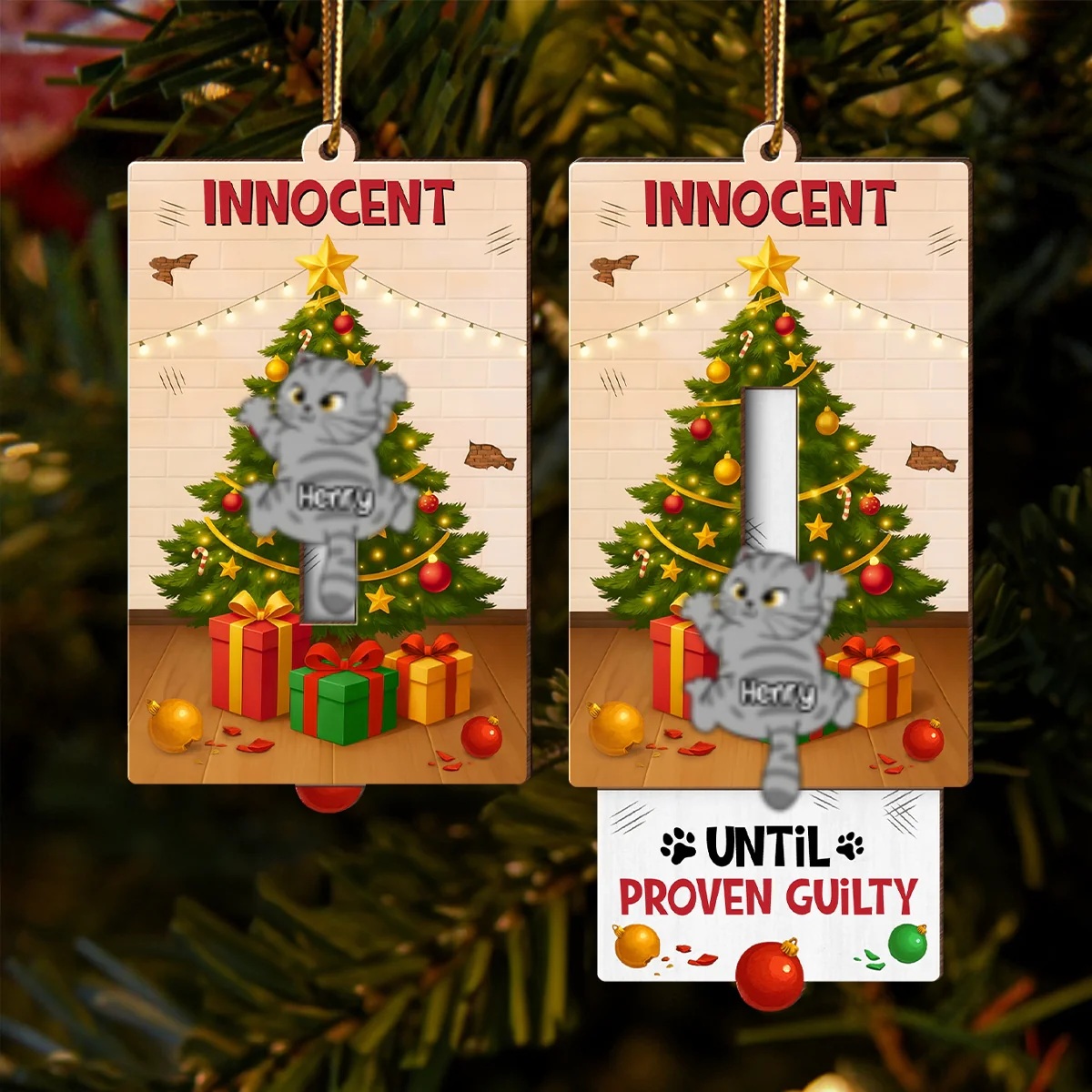 Naughty Cats Christmas Tree - Personalized Slider Ornament - Image 8