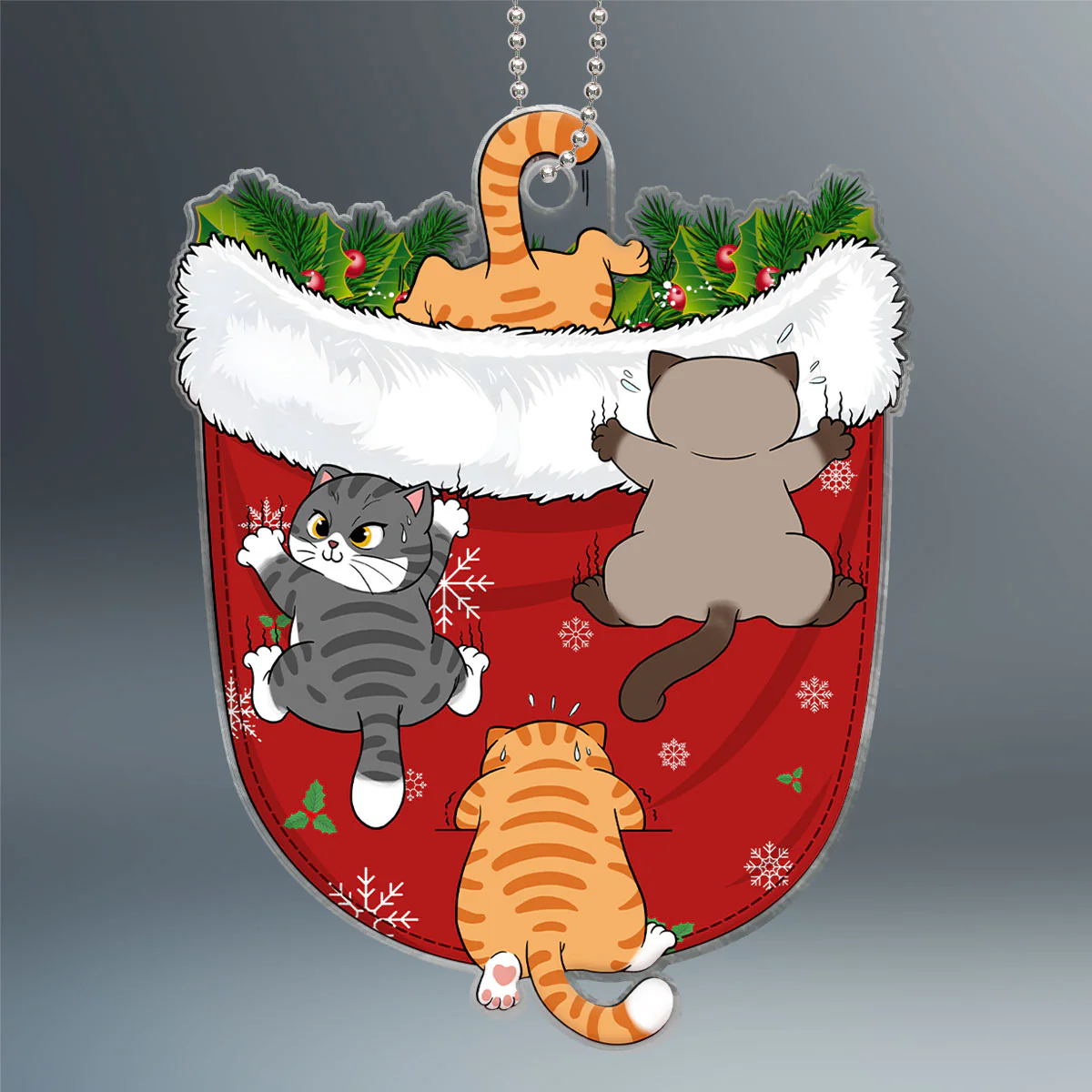 Naughty Cats Climbing Christmas Pocket Personalized Acrylic Ornament - Image 2
