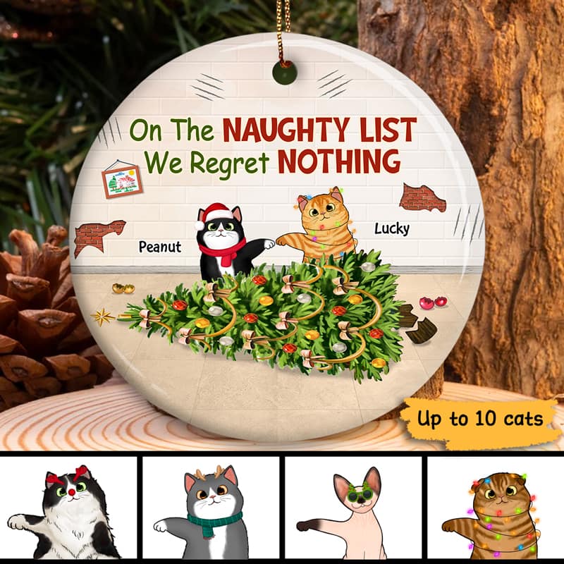 Naughty Cats Double Trouble Regret Nothing Personalized Circle Ornament - Image 2