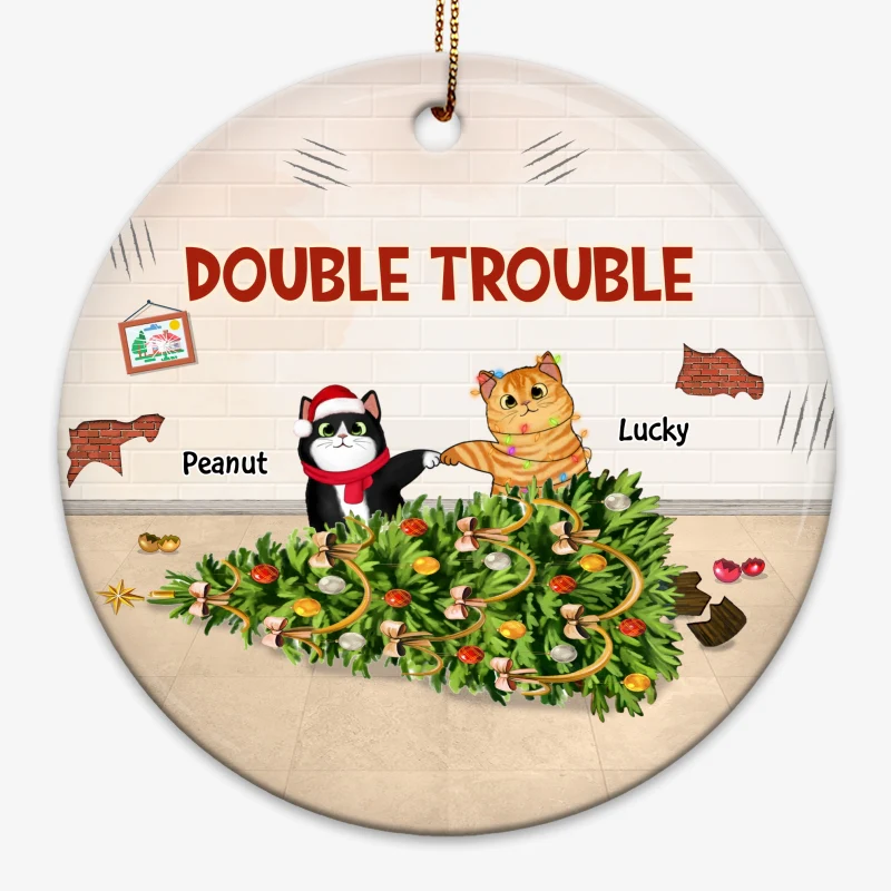 Naughty Cats Double Trouble Regret Nothing Personalized Circle Ornament - Image 3