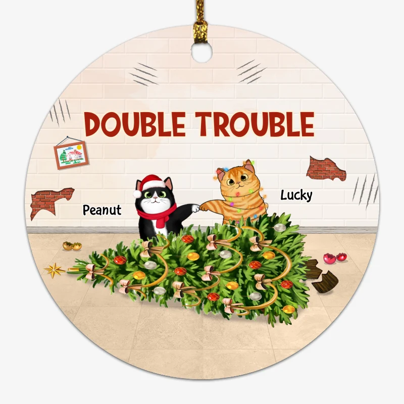 Naughty Cats Double Trouble Regret Nothing Personalized Circle Ornament - Image 4