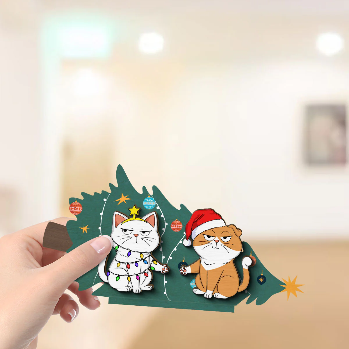 Naughty Cats Fallen Christmas Tree Personalized 2-Layer Standing Wooden Plaque - Image 4