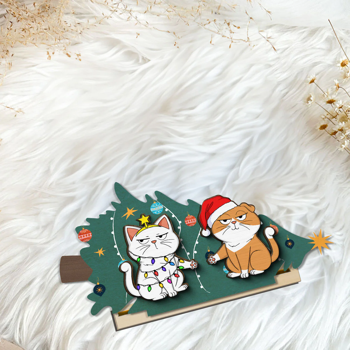 Naughty Cats Fallen Christmas Tree Personalized 2-Layer Standing Wooden Plaque - Image 6