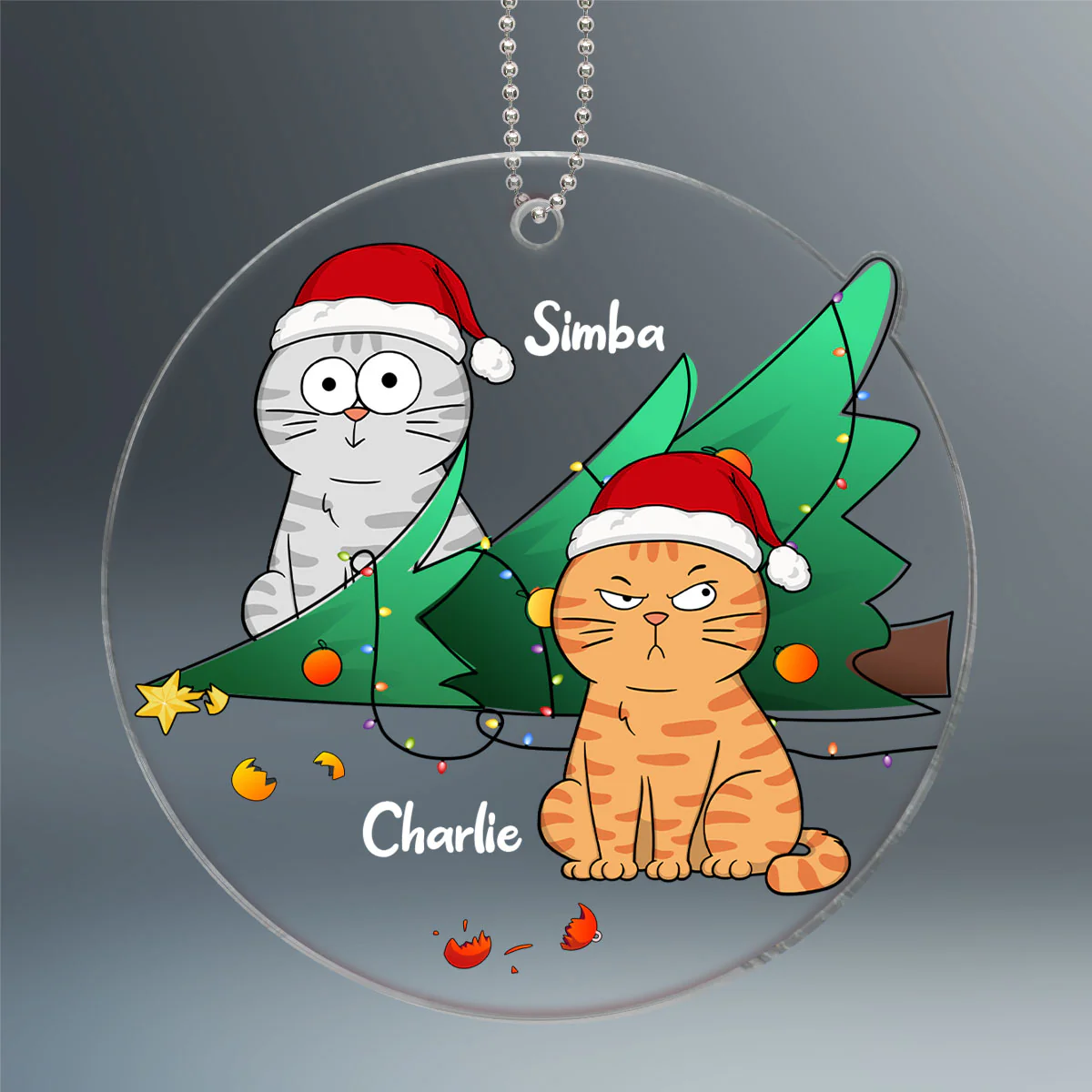 Naughty Cats Knocked Down Christmas Tree Personalized Acrylic Ornament - Image 2