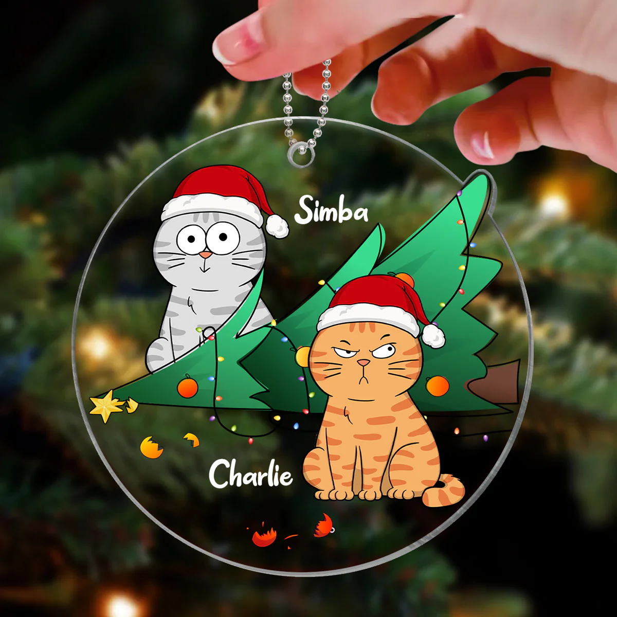 Naughty Cats Knocked Down Christmas Tree Personalized Acrylic Ornament - Image 3