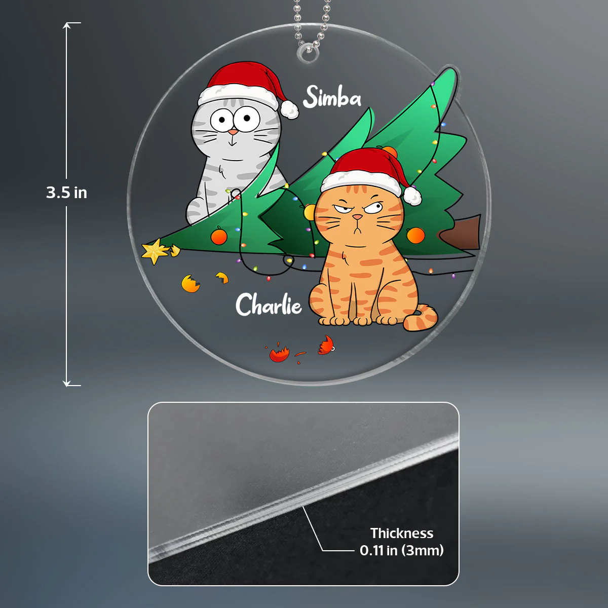 Naughty Cats Knocked Down Christmas Tree Personalized Acrylic Ornament - Image 4
