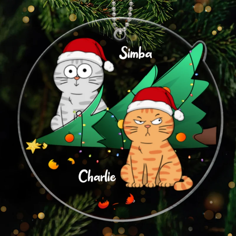 Naughty Cats Knocked Down Christmas Tree Personalized Acrylic Ornament - Image 5