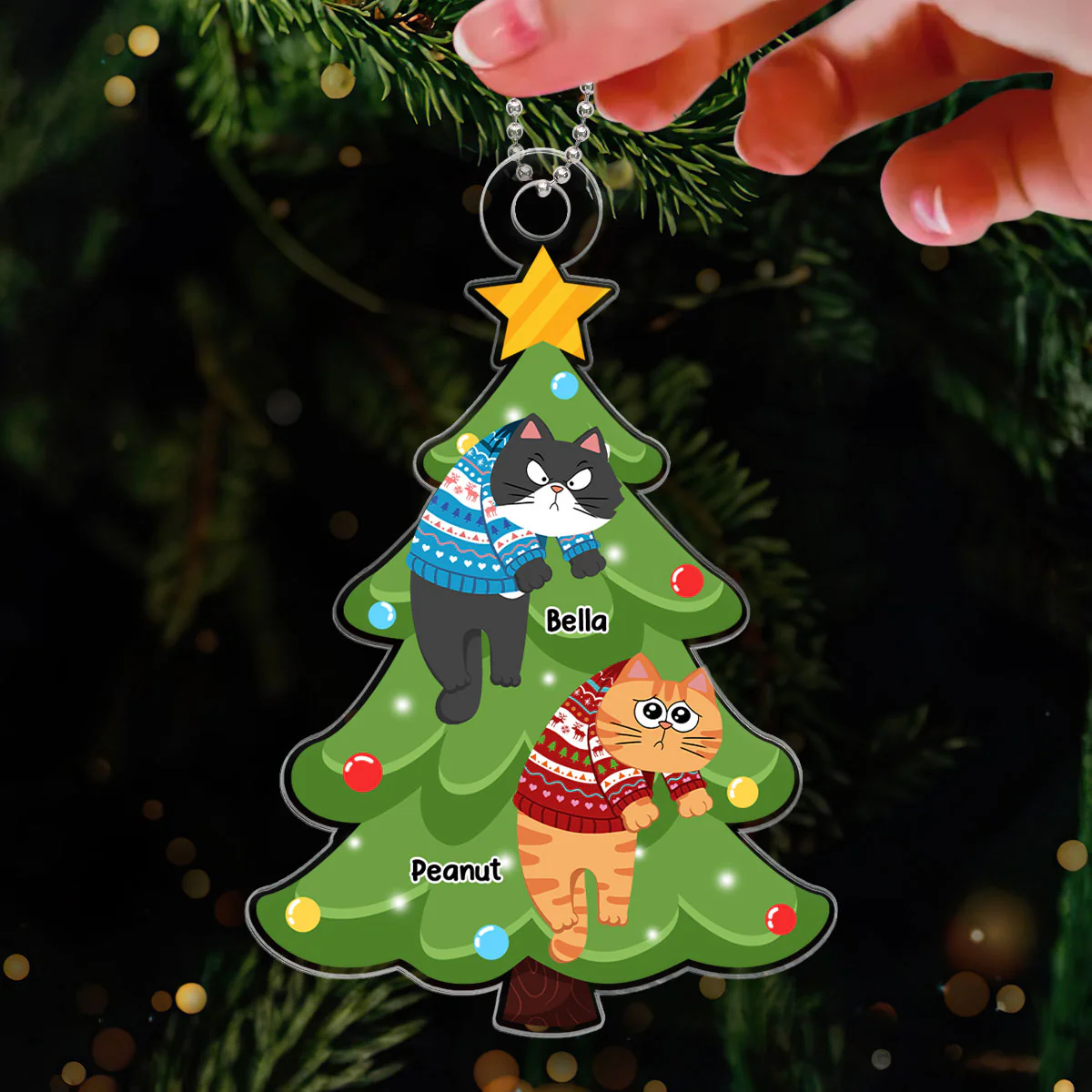 Naughty Cats On Christmas Tree Personalized Acrylic Ornament - Image 3