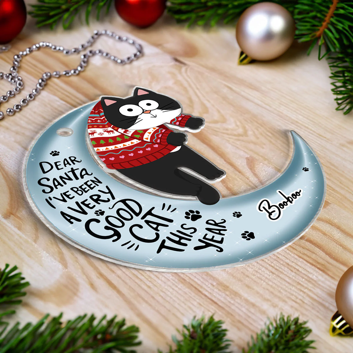 Naughty Cats On Moon Personalized Acrylic Ornament, Christmas Gift - Image 5