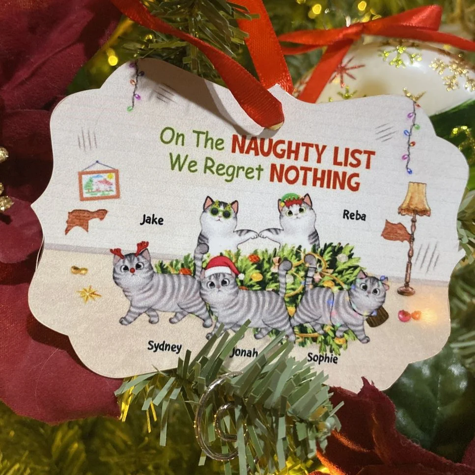 Naughty Cats Regret Nothing Personalized Christmas Ornament - Image 5