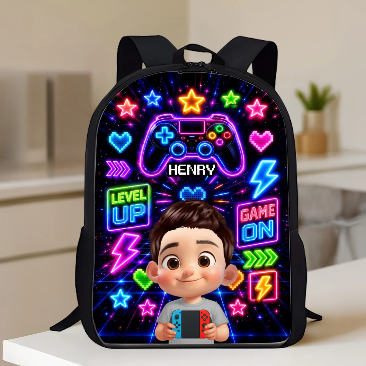 Neon Gamer Design for Boys Girls - Personalized Backpack - Back to School Backpack for Kids, Boys, Girls - Image 10