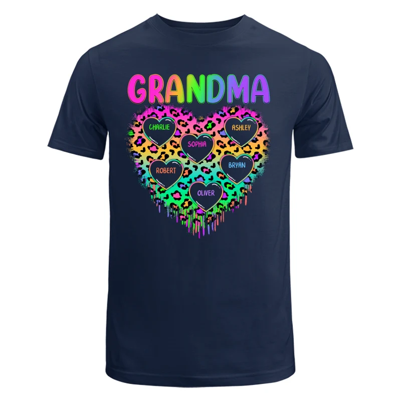 Neon Leopard Grandma Hearts In Hearts Grandkids Names Personalized Shirt - Image 6