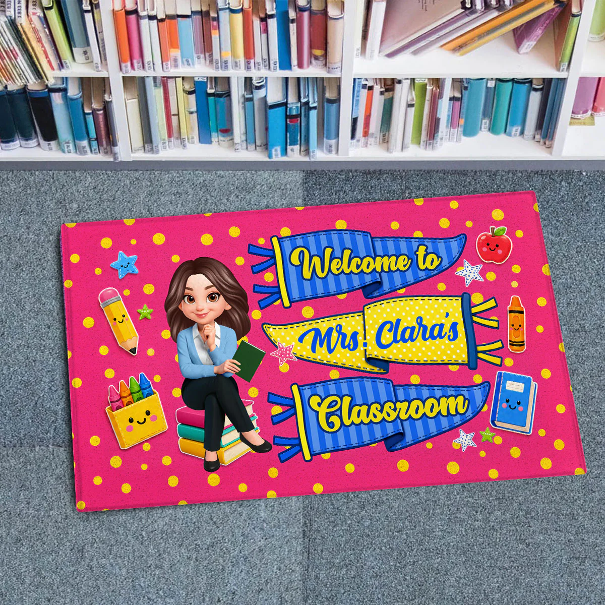 Neon Pennants Flags Teacher Welcome To Classroom - Personalized Doormat - Back To School Gift For Teacher, Classroom Decor - Image 3