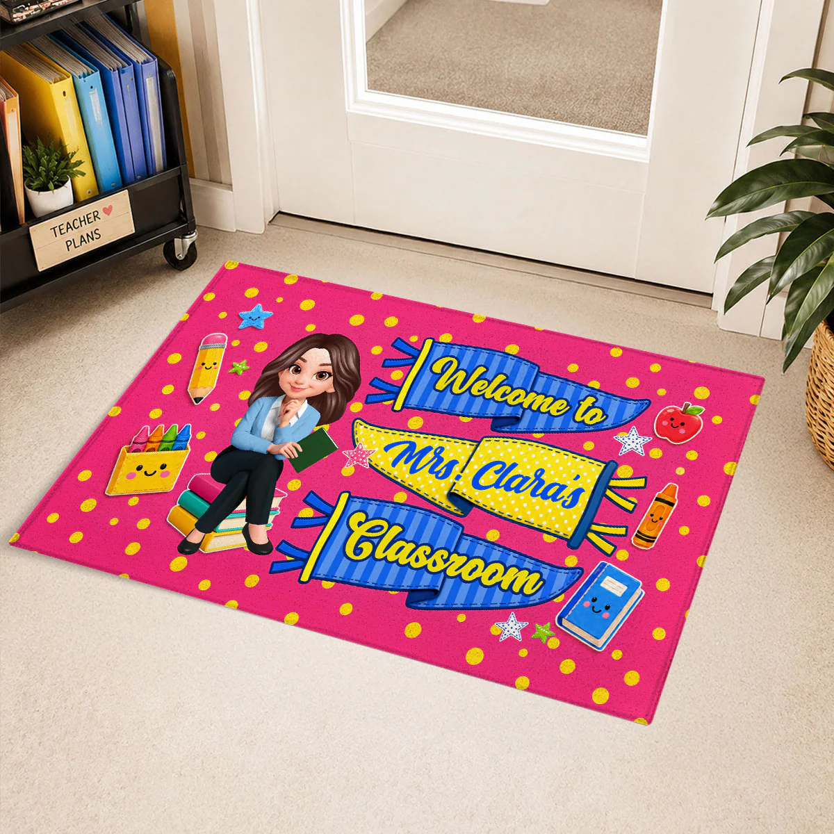 Neon Pennants Flags Teacher Welcome To Classroom - Personalized Doormat - Back To School Gift For Teacher, Classroom Decor - Image 5