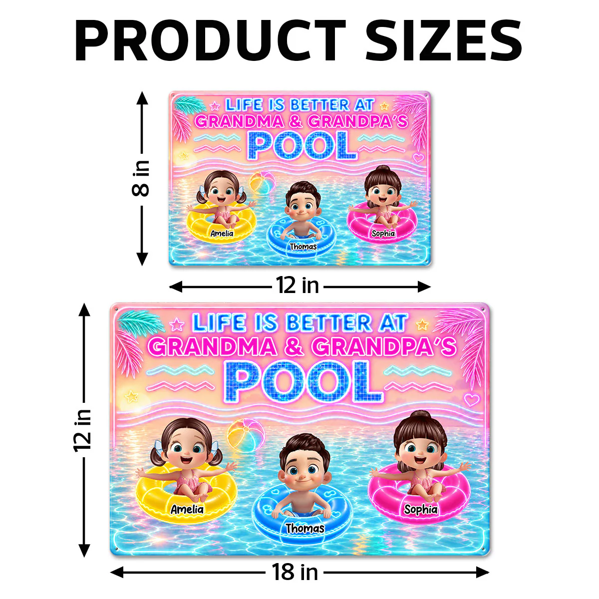Neon Summer Life is Better in Grandma Grandpa's Pool - Personalized Metal Sign - Summer Decor Gift for Grandma, Grandparents - Image 9